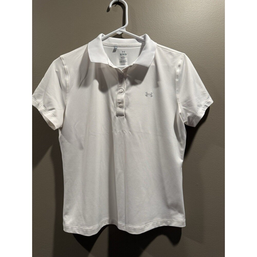 Women’s Under Armour Short Sleeve Polo Golf Shirt White Size Medium